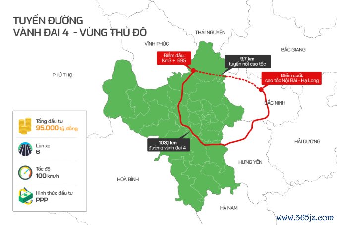 Vành đai 4 - Vùng thủ đô đi qua Hà Nội， Hưng Yên và Bắc Ninh. Đồ họa:Tiến Thành